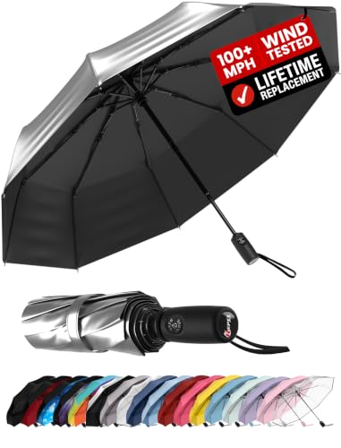 Repel Windproof Travel Umbrella - Compact & Withstands Winds up to 100MPH, Strongest Premium Auto Folding Umbrella for Rain and Sun - Durable, Light & Portable for Women & Men, Fits Backpack & Cars