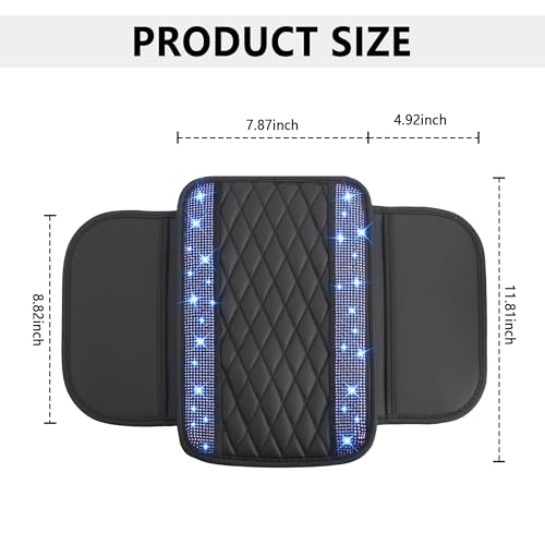 Image of Stacool Upgraded Car Center Console Cover with Rhinestones,Microfiber Leather Car Armrest Cover Cushion with 2 Storage Bags,Universal Cars Armrest Storage Box as Cars Interior Accessories
