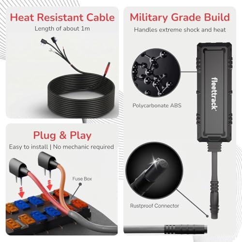 Image of Fleettrack Pro+ 4G Wired GPS Tracker IP67 Rated with 12 Month SIM | Live Location Tracking, Engine Alerts, Anti-Theft Alarm & Geo-Fencing | for Car, Bike, EV & Trucks | 3 Years Warranty