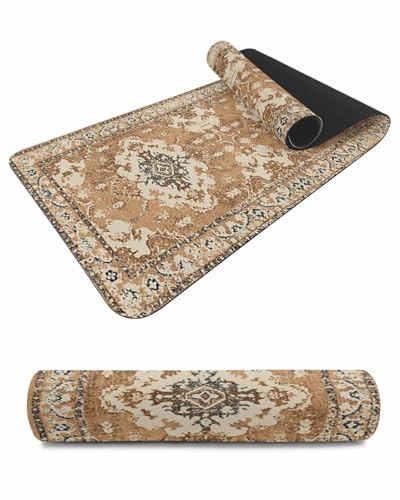 Debedcor Heat Proof Table Pads Waterproof Decorative, Brown Boho Non-Slip Table Countertop Protector, Southwestern Ethnic Floral Insulation Mat for Dining Room, 48 x 12 Inches