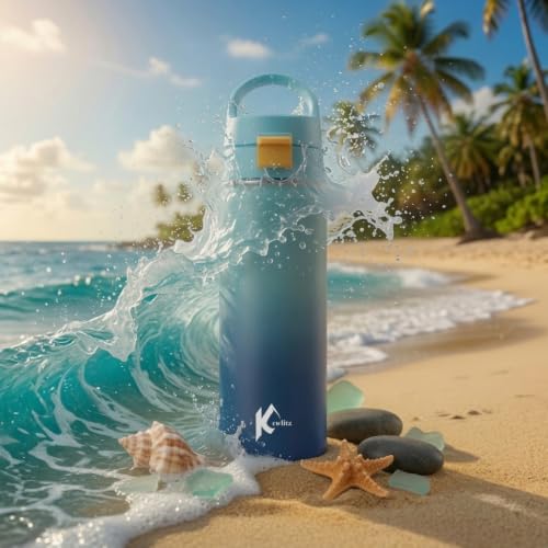Image of Insulated Stainless Steel Water Bottle 24oz (Blue Sky) - Double Wall Vacuum Wide Mouth Water Bottles with Carrying Lid - BPA Free Leak-Proof Flask for School, Sports & Travel