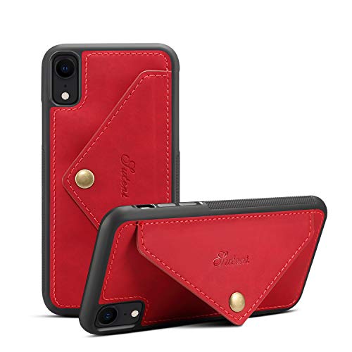 AIWE 2019 GUTENI iPhone XS iPhone XR iPhone XS MAX PU + Tarjeta de Cuero con Soporte para teléfono Estuche para teléfono con protección 360 ° (iPhone XR, Rojo)