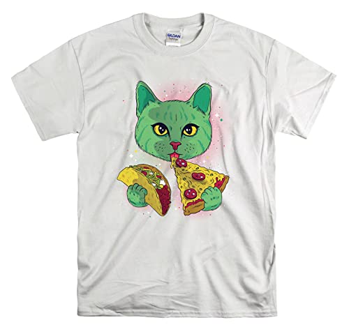 Cosmic Cat Space Funny Official Hombres Mujeres Camiseta Unisex Top, blanco, 46