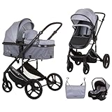 CHIPOLINO.Carrito de Bebé Trío convertible AMORE hasta 22 kg (ASH GREY)