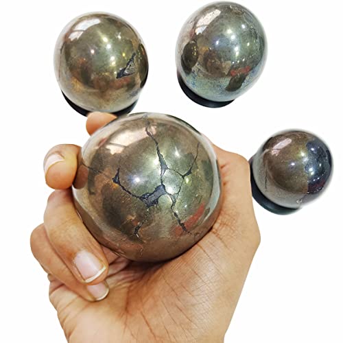 Image of Shubhanjali Healing Crystal Stone Sphere Vastu Natural Pyrite Crystal Sphere Ball Crystal Pyrite Stone Sphere for Home Decor Showpieces Table Decor Meditation 500-550 Gm