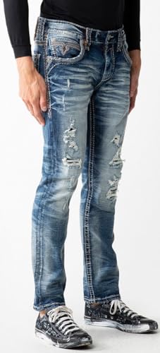 Rock Revival - Mens Kinsly RP3690A Straight Jeans, Color Denim, Size: 40W x 32L2