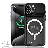Battery Case for iPhone 15 Pro Max, Full Encircle 12000mAh Capacity Rechargeable Portable Charger Case Extended Battery Pack for iPhone 15 Pro Max(6.7 inch) Wireless Charging Case with Carplay-Black