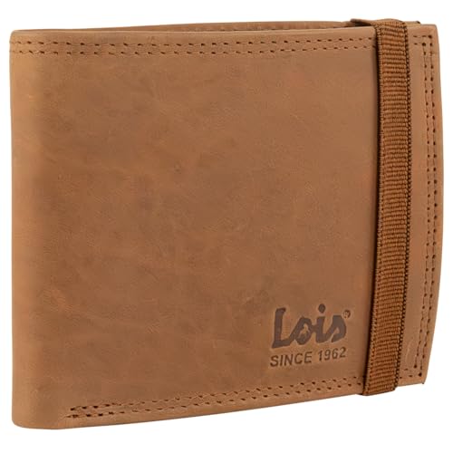 Lois - Cartera de Piel para Hombre - Cartera Hombre Piel con Monedero Interior y Tarjetero, diseño Slim, Cuero auténtico, Regalo Elegante. Proteccion RFID, Marron