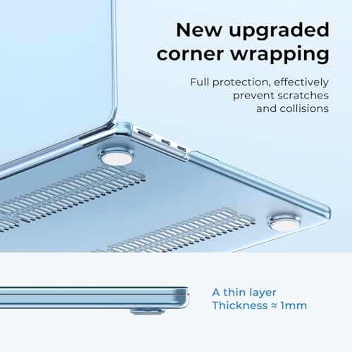 Image of EooCoo Case Compatible with MacBook Air 13 inch M5 2026-2022 M4 M3 M2 A3449 A3240 A3113 A2681, Crystal Hard Shell Scratch Resistant Protective Cover for Mac Air 13.6 inch, Sky Blue