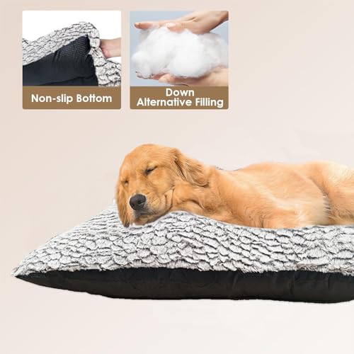 Pinkfairy Dog Bed Grey Large Pet Mattress - Washable Deluxe Fluffy Plush, Anti-Slip Crate Pad Square Cushion for Sleeping, Calming and Anti Anxiety 87x56x20 cm - Image 4