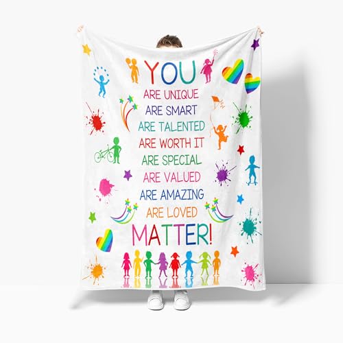 Image of Colorful Kids Quotes Throw Blankets for Couch Bed Rainbow Polka Dot Inspirational Motivation Words Kids Fleece Blanket Decorations, Kawaii Cozy Shadows Room Decor