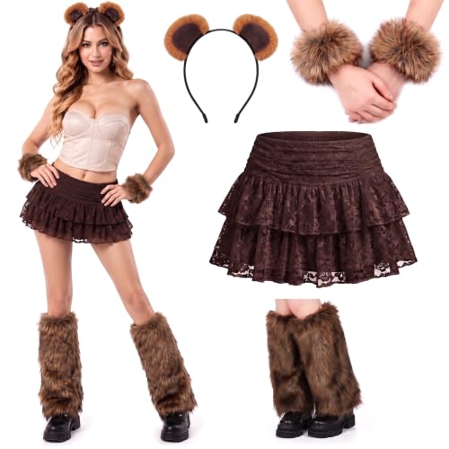 Velmitten 4 Pcs Women Halloween Bear Costume Cute Bear Costume Outfit M by Velmitten - Used condition - US$28.49