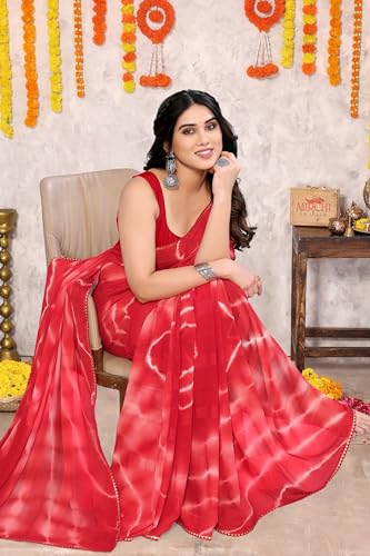 Image of MIRCHI FASHION Women Saree Shibori Print Chiffon | Elegant Festive and Functional Sari for All-Day Comfort with Matching Blouse