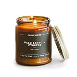 Calyan Wax Co. Soy Wax Candle, Palo Santo + Cypress Scented Candle, 57 Hour Burn Time, Aromatherapy Soy Candles, Non Toxic & Vegan Soy Wax, Amber Glass Jar Scented Candles, 7.2oz