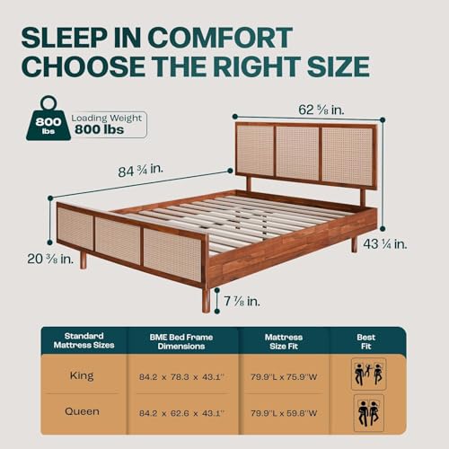 Image of Bme Nancy Signature Bed Frame, Queen Bed Frame and Headboard Unique Geometric, Mid Century Modern, Solid Acacia Wood, No Box Spring Needed, 12 Strong Wood Slats Support, Easy Assembly, Dark Chocolate