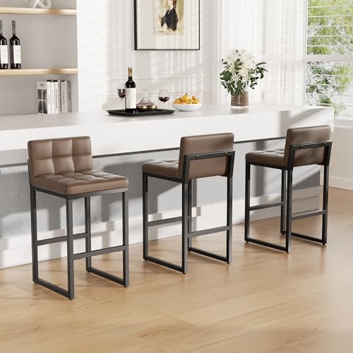 Image of Bar Stools Set of 3, Modern Counter Height Bar Stools with Back,24 inch Coffee