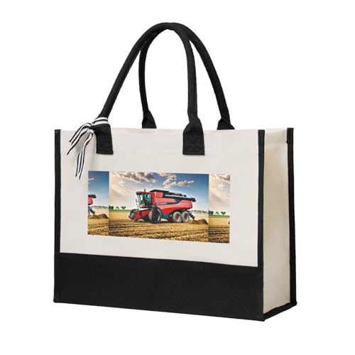 Sac fourre-tout écologique réutilisable en toile de coton imprimé tracteur