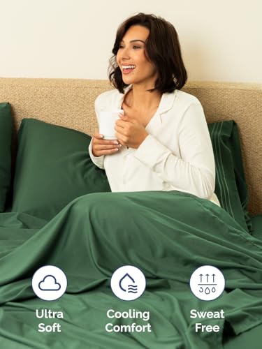 Image of Extra Deep Cal King Fitted Sheet - Single Fitted Sheet Only - Emerald Green | Easily Fits 18 inch to 24 inch Mattress, Soft, Wrinkle Free, Breathable & Comfy, Extra Deep Pockets Hotel Luxury Fitted Sheet