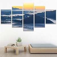SIGNWIN 5 Panel Canvas Wall Art Sunset in The Mountains for Home Decorations Ready to Hang - 60
