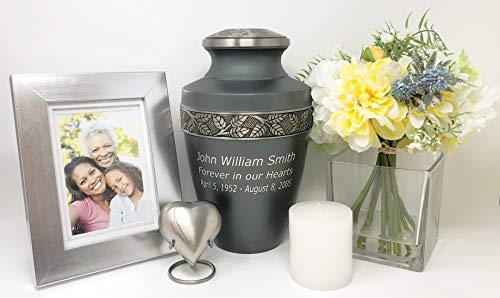 Image of Custom Engraved Revere Rustic Pewter Adult Urn - Momentful Life Metal Adult Cremation Urn - Hand Engraved Accents
