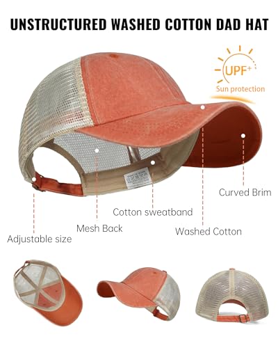 Image of Croogo Men's Adjustable Mesh Back Cap Curved Bill Snapback Mesh Baseball Cap Retro Washed Trucker Cap Breathable Sun Hat