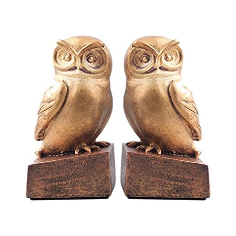 2 Pack Owl Statue Home Decor Decoration Accent Resin Owls Figurine Living Room Office Bedroom Decorative Bookends, Little Crafted for Shelf Table Bookshelf Decor, Unique Gifts for Owl Lovers - Gold Cover