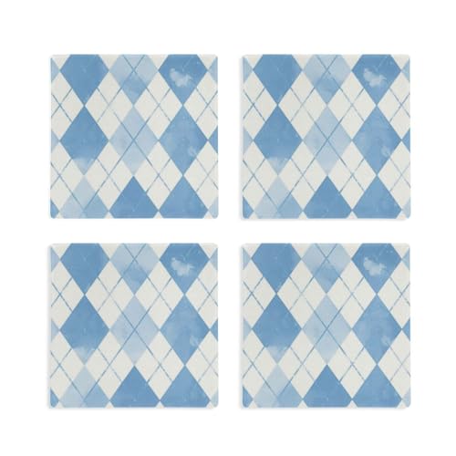 Cuadrícula de ensueño azul y blanca cuadrada de madera para decoración del hogar, sala de estar, reutilizable, color negro, decoración del hogar, juego de 4 (escenario)