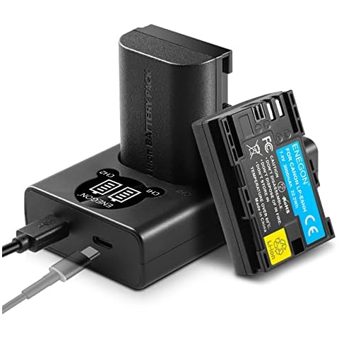 ENEGON LP-E6NH Replacement Battery 3000mAh (2-Pack) and Smart LCD Dual USB Charger for Canon EOS 5D Mark II/III/IV, EOS R, R5, R6, 5DS, 5DS R, 6D, 7D, 7D Mark II, 90D, 60D, 70D, 80D Cameras Cover