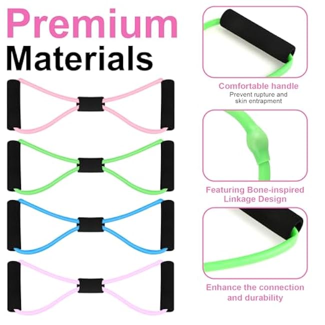 Figure 8 Shaped Resistance Bands -4-Pack Workout Bands with Handles Figure, 8 Exercise Bands for arm Shoulder Stretching, Leg Stretching, Yoga, Pilates, Home Gym Workout Equipment for Women Men