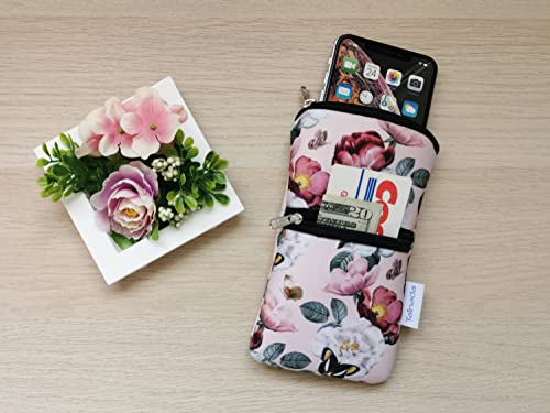 Image of Tainada Women Cell Phone Neoprene Shockproof Zipper Sleeve Case Bag Pouch w /Carabiner, Neck Lanyard, Belt Loop Holster for iPhone 17 /16 Pro Max, Air, 16 /15 Plus, 16e ; Samsung S25+, S24 (Pink Floral)
