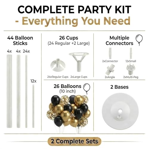 Image of Balloon Column Stand Kit,2 Sets of Assorted Rainbow Balloon Tower Pillar with 10inch Bright Color baloon Reusable Design for Grirls Party,Birthday, Wedding,Baby Shower (Black Gold Confetti)