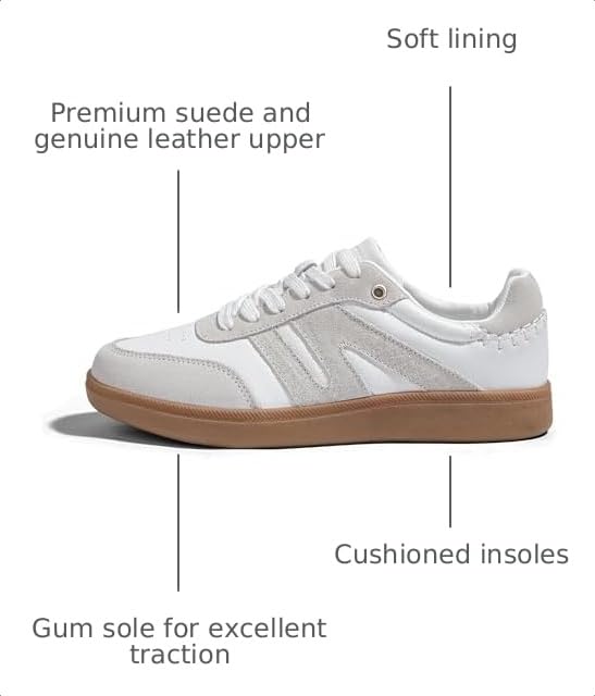 Image of LUCKY STEP Women Retro Gum Sole Fashion Sneakers | Genuine Leather Classic Tennis Skate Walking Shoes Anti Slip Trainers