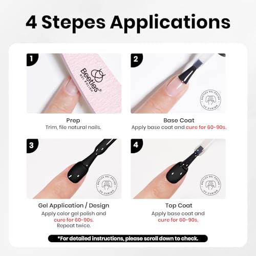 Image of Beetles 10ML HEMA-Free Black Gel Nail Kit with U V Light, 5 Pcs Black Shadow Gel Polish Set DIY Home Salon Travel Portable Manicure Kit with Base &Top Nail File Coat Soak Off Gifts for Women Girls
