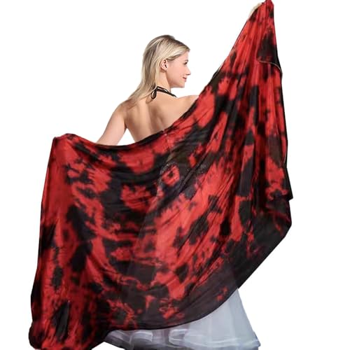 TMZAQH Women Colorful Silk Professional Belly Dance Silk Veils Hand Made Tie Dyed Scarf 250 * 114cm