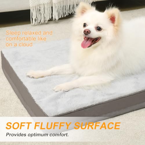Image of KSIIA Orthopedic Dog Bed, Deluxe Plush Waterproof, 29 x 18 Inch, Gray, 3-Inch Thick High-Density Egg Crate Foam, Removable Cover, Machine Washable | Deluxe Soft Plush Dog Crate Bed, Machine Washable Pet Mat with 3-Inch Thick High-Density Egg Crate Foam, Removable Cover