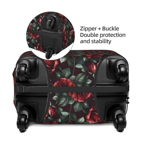 Vintage Red Rose Print Travel Luggage Covers, Washable Suitcase Covers Protector for Luggage 18-32 Inch High Elasticity3