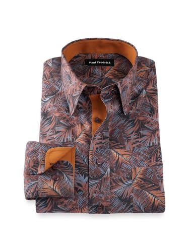 Paul Fredrick Men's Classic Fit Comfort Stretch Non-Iron Botanical Dress Shirt