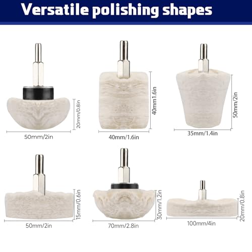 Polishing Pads for Drill 6 PCS Car Polishing Kit White Buffing Wheel for Metal Headlight Alloy Wheels Mop - Image 2