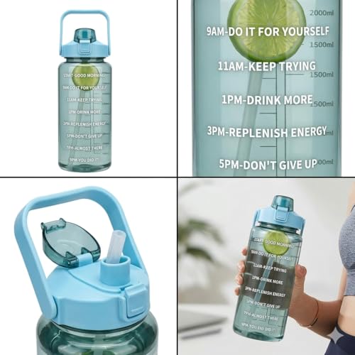 Image of Motivational Water Bottle 2 Litre with Time Marker | Leak Proof BPA Free Gym Bottle | Sports Drinking Bottle with Straw & Handle for Office, Gym, School (green)