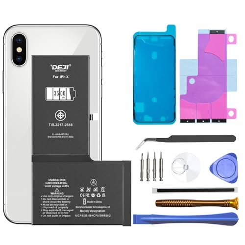 Deji 3500mAh Battery Replacement for iPhone X - High Capacity 0 Cycle Li-ion Battery with Tools Kit UL Certified 1 Year Warranty (Compatible with A1865 A1901 A1902 Models)