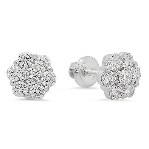 1,15 Carat (quilate) 14 K oro blanco redondo circonitas cúbicas con circonitas señoras CLUSTER flor Stud Pendientes