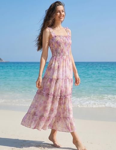 Image of Scarlet Darkness Floral Dress for Women 2026 Flowy Sundress Smocked Cottagecore Dresses