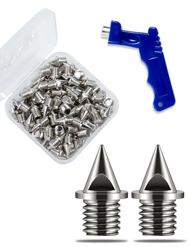 ParaDance 1/4 Inch Track Spikes, [120-Pcs] Replacement Spikes for Track Shoes, Alloy Steel Spikes for Cross Country/Track and Field/Running/Sprinting, with Storage Box and Wrench (120, Silver, 1/4)