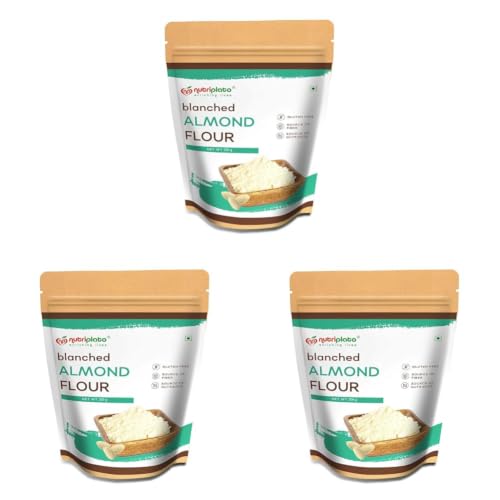 Image of Nutriplato-enriching lives Blanched Almond Flour Vegan [Keto-Friendly, Naturally Protein-Rich, Blanched (Without Skin) Almond Fine Powder] Pouch, 200 g (Pack of 3)
