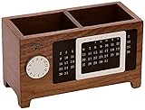 Statue Massivholz Multifunktionale Holzstifthalter Desktop Dekoration mit Kalender Aufbewahrungsbox Ahorn/Walnuss Skulptur Statue Figuren Skulpturen (Color : Walnut)