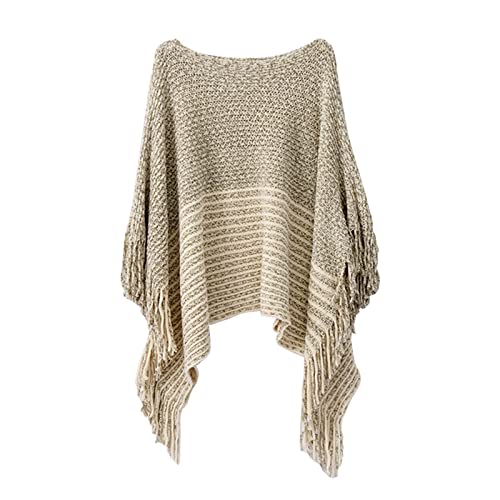 Women Off Shoulder Poncho With Tassels Knitted Shawl Scarf Fringed Wraps Pashminas Sweater Pullover Cape Gifts