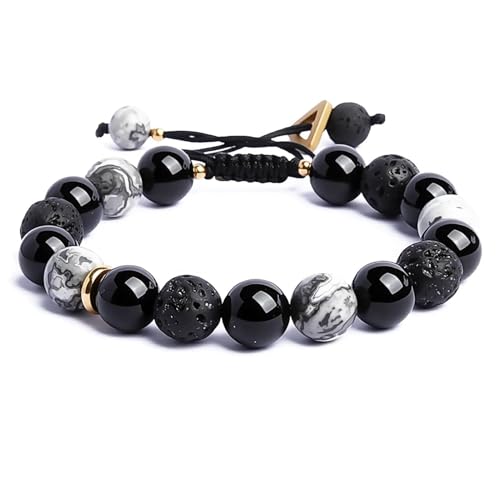 Pulsera de obsidiana negra para hombre 10mm ajustable miniatura 1
