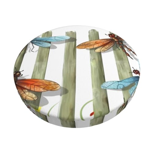 HerfsT Dragonfly Fence Round Stool Covers Non Slip Washable Stool Slipcover Elastic Bar Chair Covers for Barstool Padded Chair Slipcover 12 inch