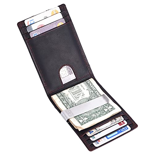 Image of Brooklyn Bridge Genuine Leather Money Clip Wallet for Men Oil Pull Up Brown - Premium Slim RFID Protected Wallet with Cash Clip & Multiple Card Slots, Stylish Front Pocket Design, Gift for Men