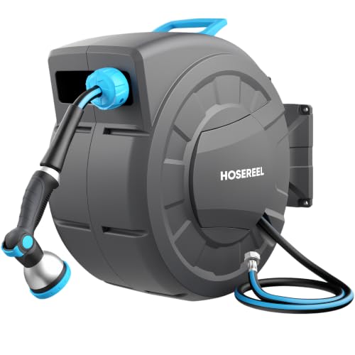 Garden-Retractable-Hose-Reel-12-Inch-x-110-ft-Wall-Mounted-Hose-Reel Garden Retractable Hose Reel, 1/2 Inch x 110 ft Wall Mounted Hose Reel - Image 1